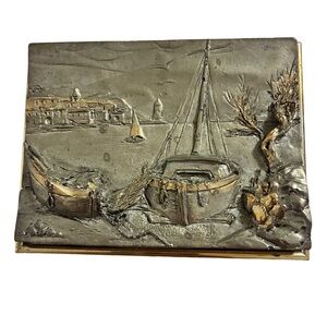 Vtg Silver ARG 925 3D Relief Picture Beached Sailboats Middle Eastern Houses 5x4